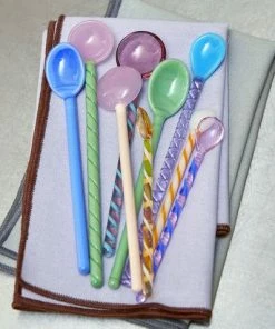 HAY Glass Spoons Twist 2 Pcs Turquoise And Light Pink