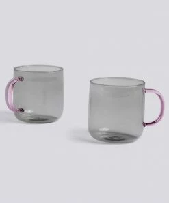 HAY Borosilicate Mug Light Grey With Pink Handle