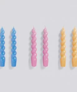 HAY Candle Spiral 6 Pcs Sky Blue Dark Pink Dark Peach