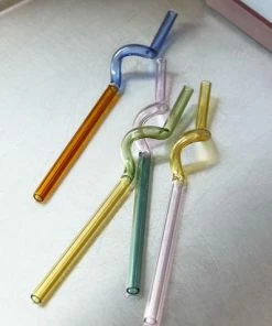 HAY Set Of 4 Multicoloured Spiral Glass Straws