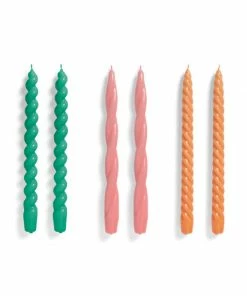 HAY Long Kaarsen Set Van 6 - Green/Rose/Tangerine
