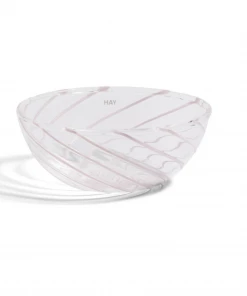 HAY Set of 2 Striped Glass Bowls Clear Pink