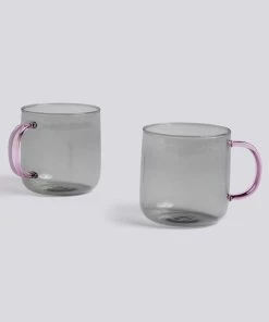 HAY Mug set da 2 grigia con manico rosa