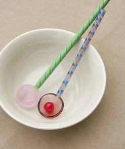 HAY Glass Spoons Twist 2 Pcs Turquoise And Light Pink