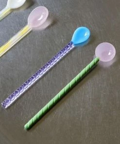 HAY Glass Spoons Twist 2 Pcs Turquoise And Light Pink
