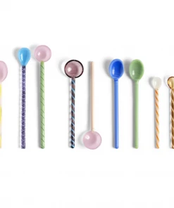 HAY Set of 2 Glass Spoons Twist Turquoise Pink