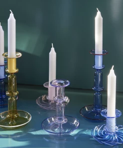 HAY Flare Striped Pink Glass Candle Holder