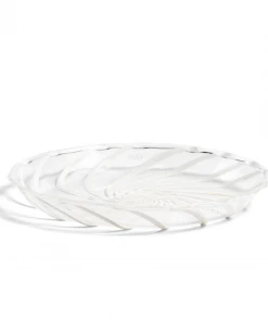 HAY Set of 2 Glass Striped Saucers Clear White