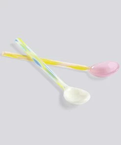 HAY Glass Spoons / Flat 2 Pcs Light Pink And White