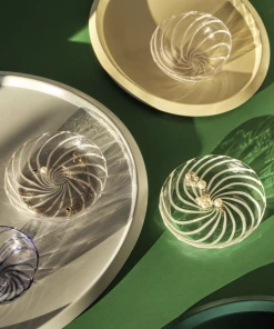 HAY Set of 2 Glass Striped Saucers Clear White