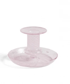 HAY Flare Striped Pink Glass Candle Holder