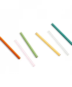 HAY Set of 6 Multicoloured Reusable Glass Sip Cocktail Straws