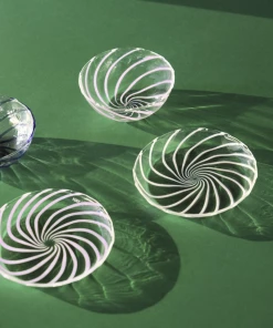 HAY Set of 2 Glass Striped Saucers Clear White