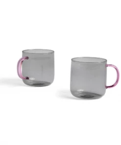 HAY Juego De 2 Tazas Borosilicate Mug Light Grey / Pink
