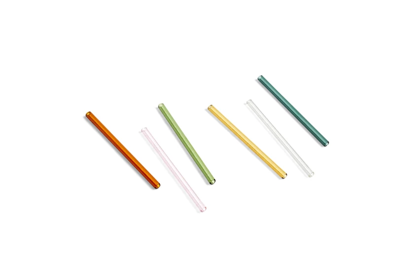 Outlet ❤️ HAY Set of 6 Multicoloured Reusable Glass Sip Cocktail Straws 💯 4 HAY Set of 6 Multicoloured Reusable Glass Sip Cocktail Straws